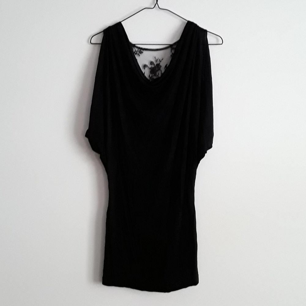 Black Cowl Neck Lace Back Top